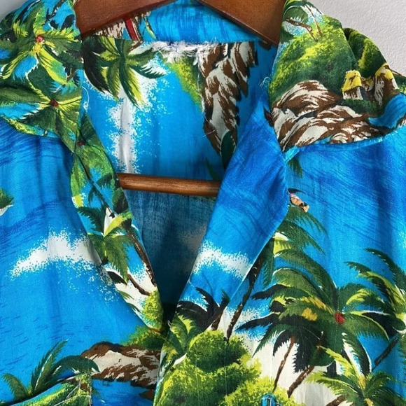 BANEE Vtg Camp Collar Shirt Blue Tropical Print Short Sleeve Rayon Hawaiian S - Picture 5 of 12